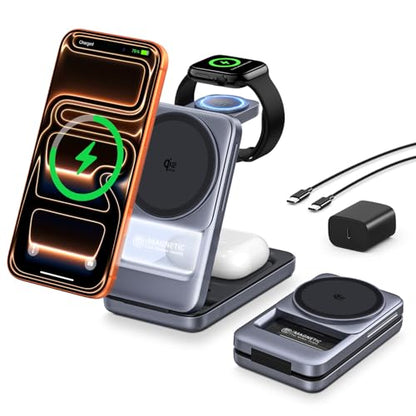 Qi2.2 25W 3-in-1 Foldable Magnetic Wireless Charger for iPhone, Night Light