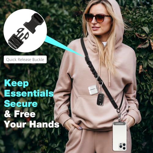 MoKo Adjustable Phone Lanyard Crossbody Strap with Detachable Quick Buckle - color: Black