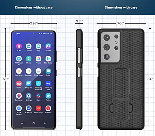 Encased DuraClip Designed for Samsung Galaxy S21 Ultra Belt Clip Case (2021) Slim Phone Cover with Holster - Black - size: S21 Ultra