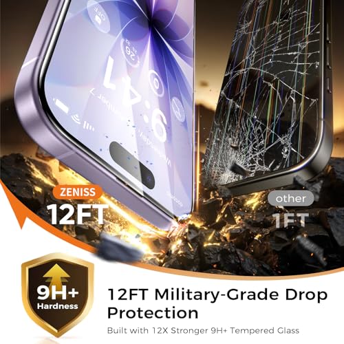NeverBreak 9H+ Hardness for iPhone 17 Screen Protector 12FT Military Grade Protection (Scratch, Shatter, Drop Resistance) Tempered Glass Full Edge Coverage 6.3" 2025, 2 Pack with De-Bubble Card - size: iPhone 17