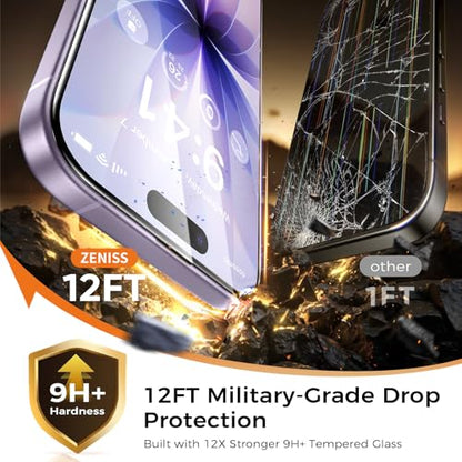 NeverBreak 9H+ Hardness for iPhone 17 Screen Protector 12FT Military Grade Protection (Scratch, Shatter, Drop Resistance) Tempered Glass Full Edge Coverage 6.3" 2025, 2 Pack with De-Bubble Card - size: iPhone 17
