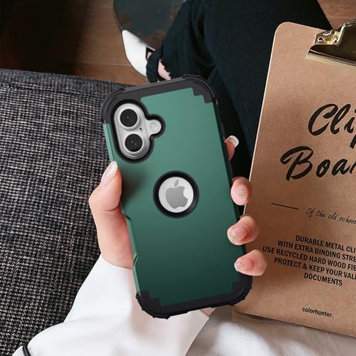 IDweel for iPhone 17 Case with Screen Protector for Women, 3 in 1 Shockproof Slim Fit Hybrid Heavy Duty Hard PC Cover Soft Silicone Bumper Full Body Anti-Fingerprint Case, Graphite Green/Black - color: Graphite Green/Black