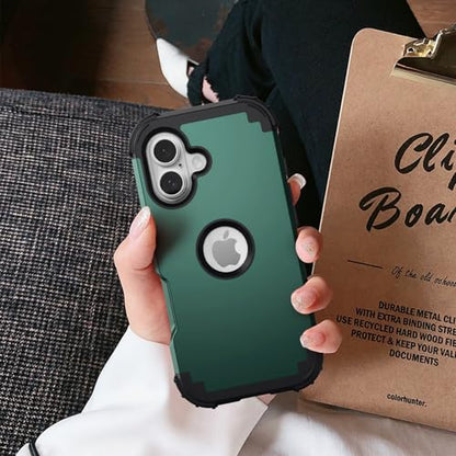 IDweel for iPhone 17 Case with Screen Protector for Women, 3 in 1 Shockproof Slim Fit Hybrid Heavy Duty Hard PC Cover Soft Silicone Bumper Full Body Anti-Fingerprint Case, Graphite Green/Black - color: Graphite Green/Black