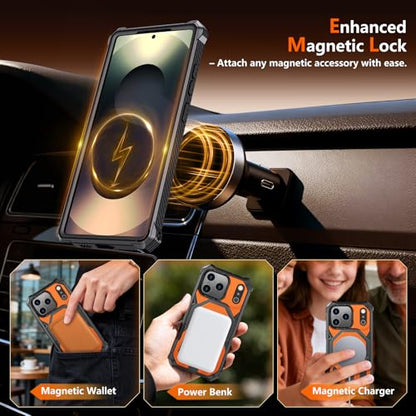 for iPhone 17 Pro Max Case with Kickstand, [15FT Military-Grade Drop Protection] [Compatible with MagSafe] Rugged Shockproof Heavy Duty Magnetic iPhone 17 Pro Max Phone Case Cover (Orange) - color: Orange