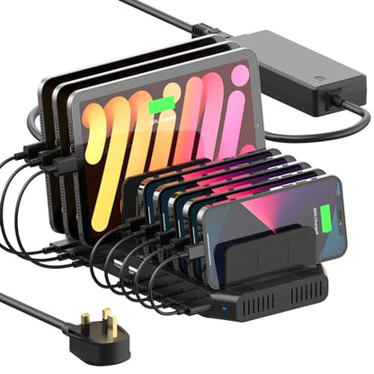 Alxum USB Charging Station with QC 3.0, 10 Port Multi-Device Charging Dock - color: Black, size: 60W-10 QC3.0