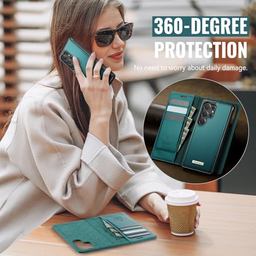 for Samsung Galaxy S25 Ultra 2in1 Detachable Wallet Case Bluegreen | Compatible with Magsafe, Magnetic, RFID Blocking Card Holder, Shockproof, Kickstand, Wireless Charging, PU Leather Flip Cover - color: Fashion Blue Green, size: Galaxy S25 Ultra - 6.9"