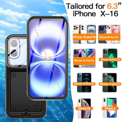 AICase Waterproof Phone Case,Universal Self-Check Function Underwater Pouch Dry Bag Beach Floating Shower Snorkeling for iPhone 16/16pro/15/15pro/14/14pro/13/13pro/12/12pro,11pro/xs/x for 6.3" Black - size: iphone 6.3"