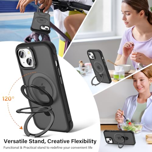 Designed for iPhone 13/14 Case with Magnetic Stand, Black | Certified Drop Protection, Great Grip Feeling, Matte Translucent Back Slim Shockproof Phone Cover - color: Black, size: Iphone 13 / 14
