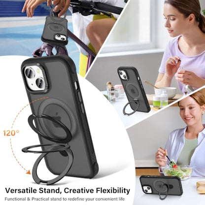 Designed for iPhone 13/14 Case with Magnetic Stand, Black | Certified Drop Protection, Great Grip Feeling, Matte Translucent Back Slim Shockproof Phone Cover - color: Black, size: Iphone 13 / 14