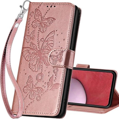 for Samsung Galaxy A14 5G Wallet case, Rose Gold-Butterfly | 3 Card Holders, Kickstand, Shockproof TPU Shell, PU Leather, Magnetic Closure, Protective Flip Folio Cover, Women - color: 6