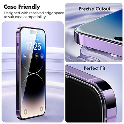 UNBREAKcable 3-Pack Screen Protector for iPhone 14 Pro Tempered Glass | Shatterproof, Easy Install, 9H Hardness, 99.99% HD Clear, Bubble-Free, Anti-Fingerprint, Scratch Resistant, Case Friendly - size: iPhone 14 Pro