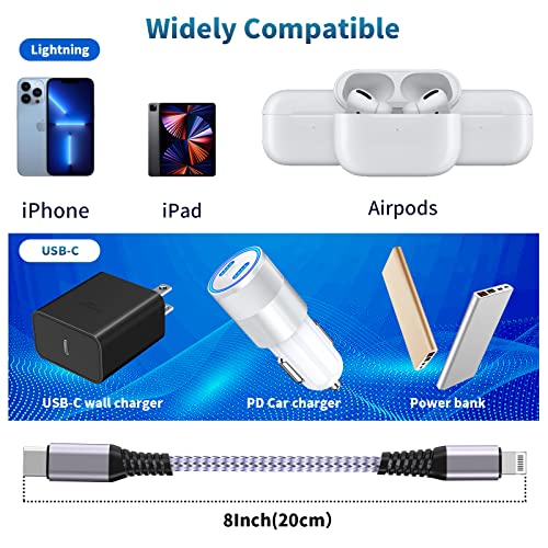[Apple MFi Certified] Short iPhone Charger 8 Inch 3Pack, USB A to Lightning
