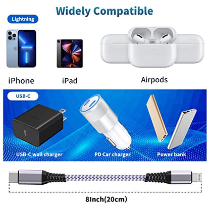 [Apple MFi Certified] Short iPhone Charger 8 Inch 3Pack, USB A to Lightning