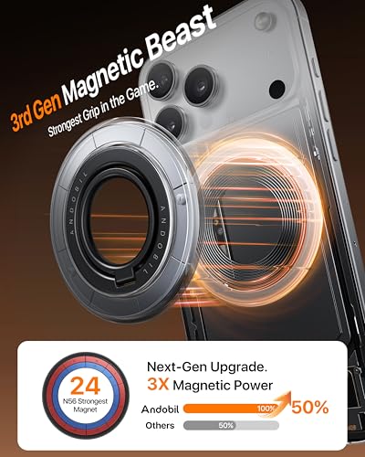 andobil 2026 3rd Gen Stability Magnetic Phone Ring Grip for MagSafe, Black - color: Black