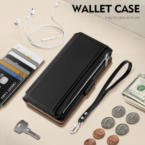 Antsturdy Compatible with Google Pixel 10/ Pixel 10 Pro Wallet Case with Card Holder Women Men Phone Case RFID Blocking PU Leather Flip Protective Cover Wrist Strap Zipper Credit Card Slots,Black - color: Black, size: Google Pixel 10/Pixel 10 Pro - 6.3"