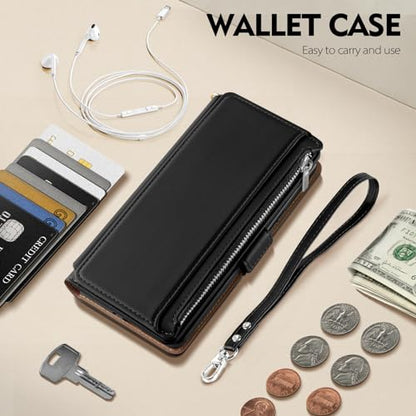 Antsturdy Compatible with Google Pixel 10/ Pixel 10 Pro Wallet Case with Card Holder Women Men Phone Case RFID Blocking PU Leather Flip Protective Cover Wrist Strap Zipper Credit Card Slots,Black - color: Black, size: Google Pixel 10/Pixel 10 Pro - 6.3"