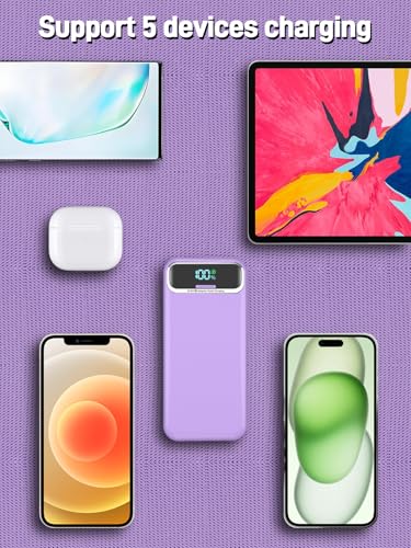 Nusyddy Portable Charger 20000mAh Fast Charging w/Built-in Wall Plug Purp. - color: Purple
