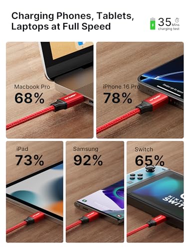 JSAUX 100W USB C to USB C Cable [2-Pack 6.6FT], PD Fast Charging, Red - color: Red, size: 6.6ft+6.6ft