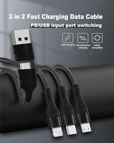 Awnuwuy 100W Multi 3 in 2 Cable 10FT, USB A/C to USB-C Lightning Micro Port - size: 10FT