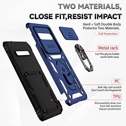 for Samsung Galaxy S10 Plus Case with Camera Lens Cover HD Screen Protector, Military-Grade Drop Tested Magnetic Ring Holder Kickstand Protective Phone Case for Samsung Galaxy S10+ Plus (Navy Blue) - color: Navy Blue with camera cover Military-Grade 2nd g