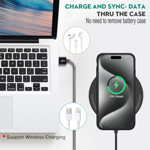 Wireless Charging Case for iPhone 15 Pro, 10000mAh High Capacity Portable Rechargeable Battery Case Wireless Charging Compatible with iPhone 15 Pro (6.1 inch) Extended Battery Charger Case (Black) - size: iPhone 15 Pro
