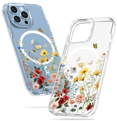 Cute Magnetic Case for iPhone 13 Pro Max - Clear Slim Phone Cases Compatible with MagSafe Retro Flower Pattern Unique Design for Women Girls Girly Soft TPU Protective Cover for Apple 13ProMax - color: Retro Flower, size: for iPhone 13 Pro Max
