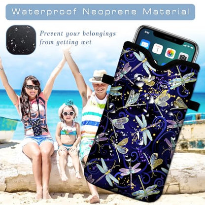 Universal Neoprene Cell Phone Pouch 7.1 X 4 in Mobile Protection Case Bag with Crossbody Strap/Neck Lanyard Dragonfly Printed Pattern - color: Dragonfly Printed Pattern