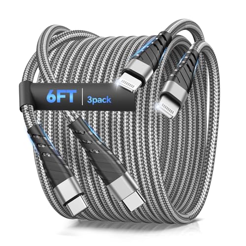Phone Charger Cable 6FT,2Pack Lighting Cable Nylon Braided USB Charging Cable High Speed Transfer Cord Compatible with Phone 14/13/12/11 Pro Max/XS MAX/XR/XS/X/8/Pad,Gray