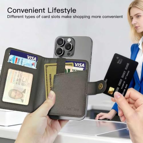 for MagSafe Phone Wallet Magnetic Card Holder for iPhone 17/16/15/14/13/12/Pro/Max/Plus,RFID Blocking Strong Magnet Wallets for MagSafe Phones and Cases,Hold 5 Cards,Strap Stand (Black) - color: Black