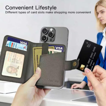 for MagSafe Phone Wallet Magnetic Card Holder for iPhone 17/16/15/14/13/12/Pro/Max/Plus,RFID Blocking Strong Magnet Wallets for MagSafe Phones and Cases,Hold 5 Cards,Strap Stand (Black) - color: Black