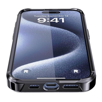 REBEL Clear Case for iPhone 15 Pro [Crystal Series Gen-5] Strong MagSafe Compatible, Anti-Scratch, Non-Yellowing, Protective Shockproof Bumpers, Metal Lens & Buttons, 6.1 Inch Phone 2023 (Black) - color: Crystal Black, size: iPhone 15 Pro