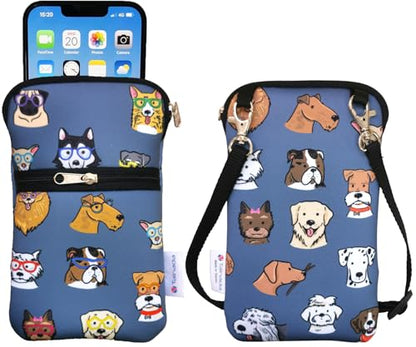 Tainada Small Crossbody Zipper Phone Neck Pouch (Doodle Dogs Gray) mini Neoprene Dual Zip Wallet Purse Bag; Water-Resistant, Shockproof, Lightweight; Adjustable & Detachable Strap - color: Doodle Dogs Gray