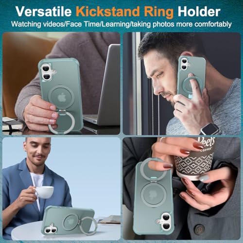 CHAOFEnG Magnetic Compatible with iPhone 16 Case with Stand [Military Grade Drop Tested][Compatible with Magnet] Ring Translucent Slim Hard Back Soft Edge, Teal Green - color: Teal Green, size: iPhone 16