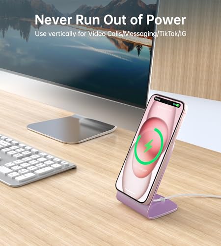 Magnetic Wireless Charger Stand + Charging Pad for iPhone Duo/18-12 Series - color: Pink