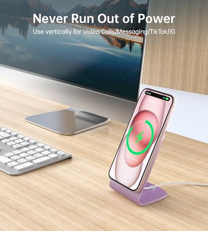 Magnetic Wireless Charger Stand + Charging Pad for iPhone Duo/18-12 Series - color: Pink