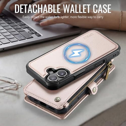 for iPhone 16 - Phone Case Wallet Magnetic Detach, Champagne Gold - color: Champagne Gold, size: iPhone 16