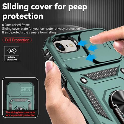 SunStory Compatible with iPhone SE 2022/2020/3rd/2rd / 6/7/8 Case with HD Screen Protector & Slide Camera Cover & Kickstand, [Military-Grade] Phone Case for iPhone SE 2020/2022/6/7/8 (Green) - color: Green