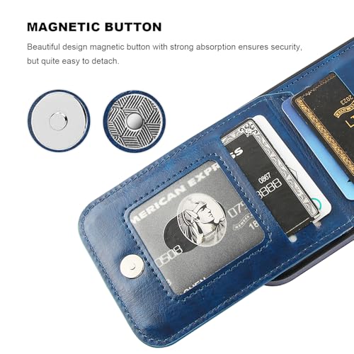 KIHUWEY for iPhone 16 Pro Wallet Case Card Holder Kickstand, Blue | Credit Card Slots, PU Leather, Magnetic Clasp, Flip Heavy Duty Protection Cover for Men and Women - color: Blue