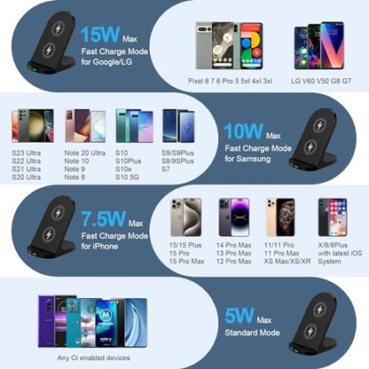 15W Fast Wireless Charger Phone Charging Stand for Google Pixel 10 Pro XL/9