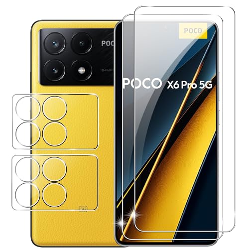 for Xiaomi Poco X6 Pro 5G Screen Protector with Camera Lens Protector, 9H Hardness Anti-Scratch Tempered Glass flim, Case Friendly, Anti-Fingerprint,Anti-Scratch (2+2 PACK) - color: Xiaomi Poco X6 Pro