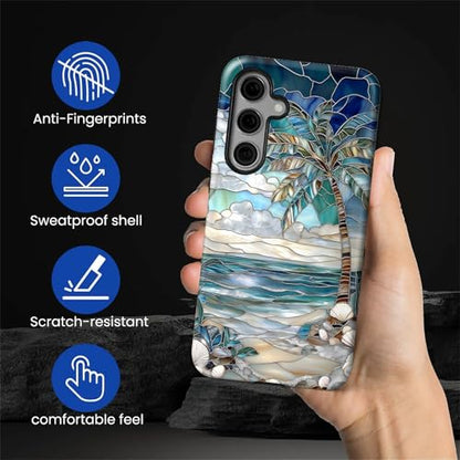 Case for Samsung Galaxy S25 FE, 2 in 1 PC Hard Shell Silicone Inner Bumper Anti-Scratch Full-Body Cover Shockproof Slim Design Beach Palm Tree - color: Beach Palm Tree, size: Galaxy S25 FE