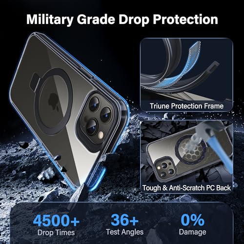 Magnetic Case for iPhone 13 Pro - [Built-in Invisible Stand] [Compatible with MagSafe] [Military Grade Drop Protection] Anti-Yellowing Hard Back Silicone Edge Cover, 6.1", Clear Black - color: Clear Black, size: iPhone 13 Pro 6.1''