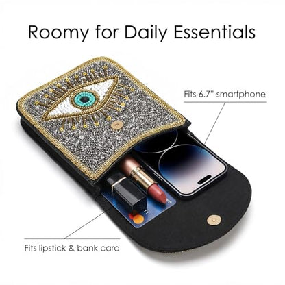 Small Crossbody Bags for Women, Cell Phone Shoulder Bag Boho Wallet Purse - color: Silver