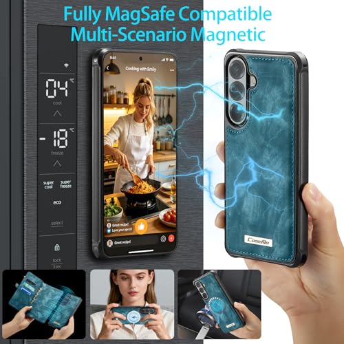 Compatible with Samsung Galaxy S26 5G Wallet Case with Magsafe with Zipper & Card Holder Strap Wristlet Detachable Magnetic Protective Back Case for Samsung Galaxy S26 5G 6.3 Inch (Blue) - color: (Detachable and Magsafe)-Blue, size: S26 6.3 Inch