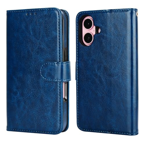 Bocasal Detachable Wallet Case Card Holder for iPhone 16, Blue | RFID Blocking Kickstand Card Slots Holder PU Leather Magnetic Shockproof Wrist Strap Removable Flip Protective Cover 6.1 inch - color: Blue