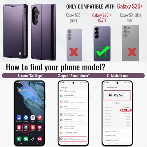 for Samsung Galaxy S26 Plus 2in1 Detachable Wallet Case, Purple | Compatible with Magsafe, Magnetic, RFID Blocking Card Holder, Shockproof, Kickstand, Wireless Charging, PU Leather Flip Cover - color: (Detachable 2 in 1)-Purple, size: Galaxy S26 Plus