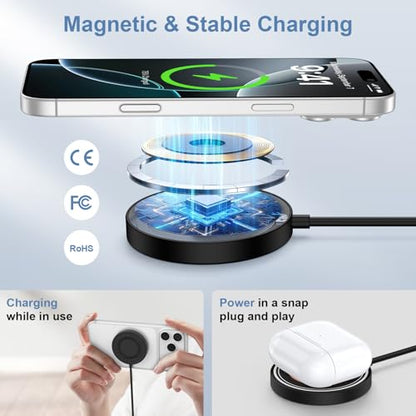 Samsung S26 Ultra Wireless Charger Fast Charging Pad Magnetic Charger for Samsung Galaxy S26 Plus/S25 Ultra/S24/S23/S22/2Pack 15W Fast Magsafe Charger Pad with USB A Adapter for iPhone 17 Pro/16/15/14 - color: Black
