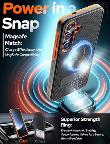 Designed for Samsung Galaxy S25 Plus Case with Belt Clip Holster | Rugged Cover with Strong Magnet & Kickstand Heavy Duty Combo - Black & Orange - color: Black & Orange