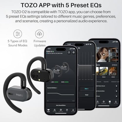 TOZO O2 Open Ear Wireless Earbuds,Multi-Angle Adjust 42H Bluetooth 5.3 - color: Dark Black