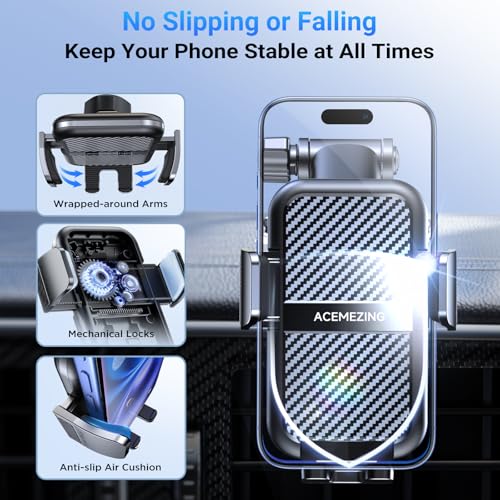 3-in-1 Car Phone Holder [122+LBS Strongest Suction & Stable Clamp Arm] 360° Adjustable Car Phone Mount, Cell Phone Holders for Your Car for Dashboard Vent, All Smartphones & Car Models - color: Black